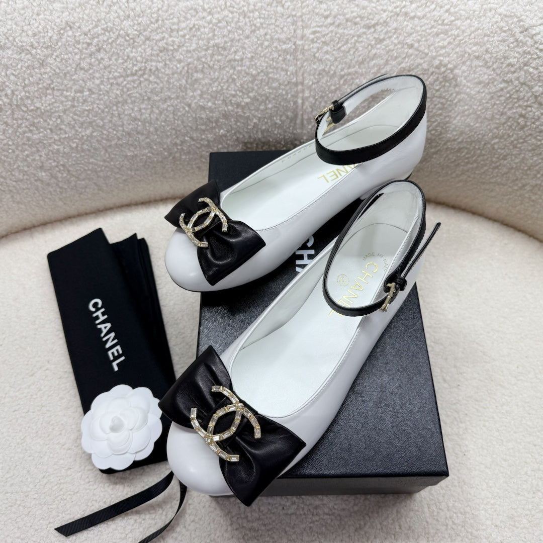 MARY JANE SHOES IN BLACK MIX WHITE LAMBSKIN - 35
