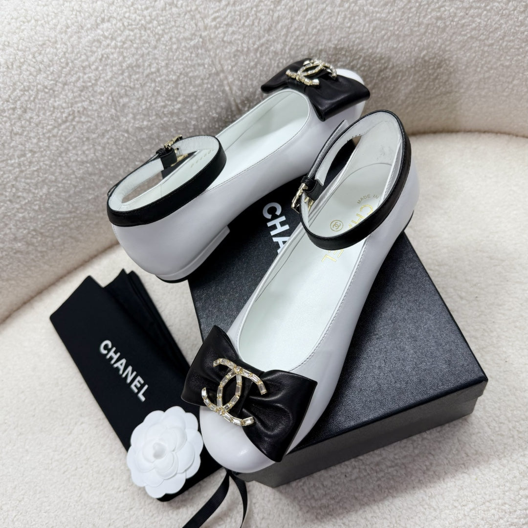 MARY JANE SHOES IN BLACK MIX WHITE LAMBSKIN - 35