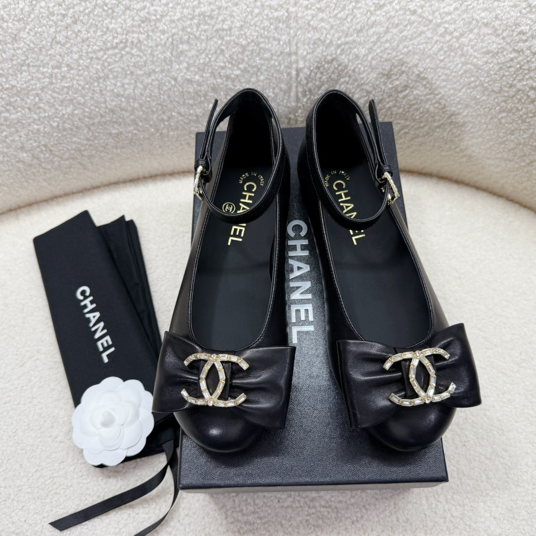 MARY JANE BOW SHOES IN BLACK LAMBSKIN - 35
