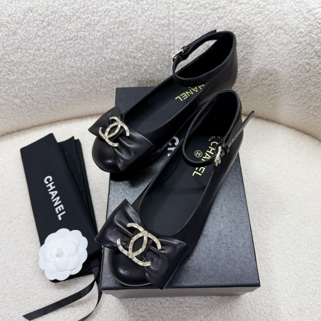MARY JANE BOW SHOES IN BLACK LAMBSKIN - 35