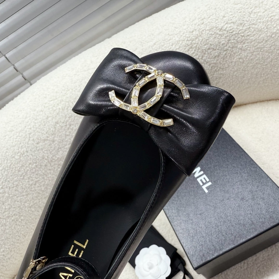 MARY JANE BOW SHOES IN BLACK LAMBSKIN - 35