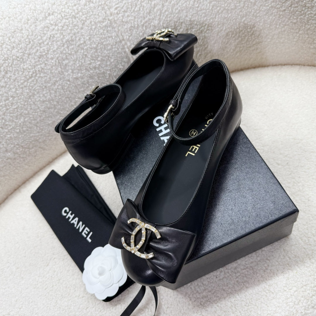 MARY JANE BOW SHOES IN BLACK LAMBSKIN - 35