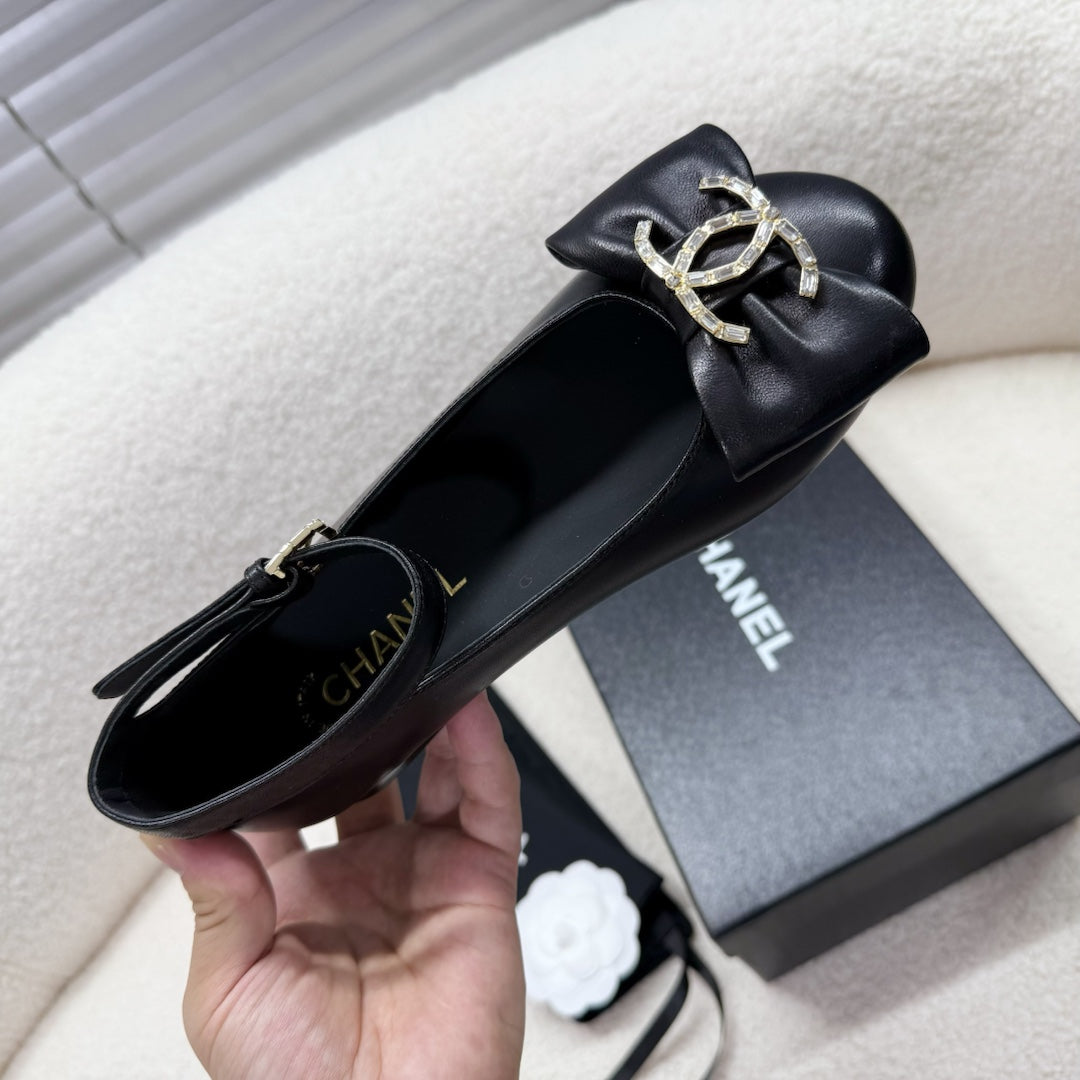 MARY JANE BOW SHOES IN BLACK LAMBSKIN - 35