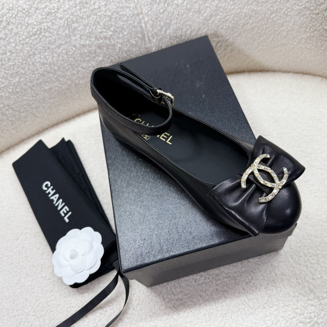 MARY JANE BOW SHOES IN BLACK LAMBSKIN - 35