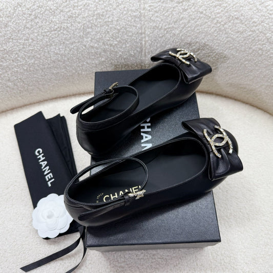 MARY JANE BOW SHOES IN BLACK LAMBSKIN - 35