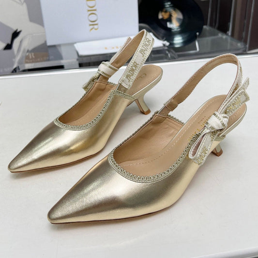 J'ADIOR SLINGBACK PUMP LIGHT GOLD CALFSKIN AND EMBROIDERED FABRIC 65 MM - 34
