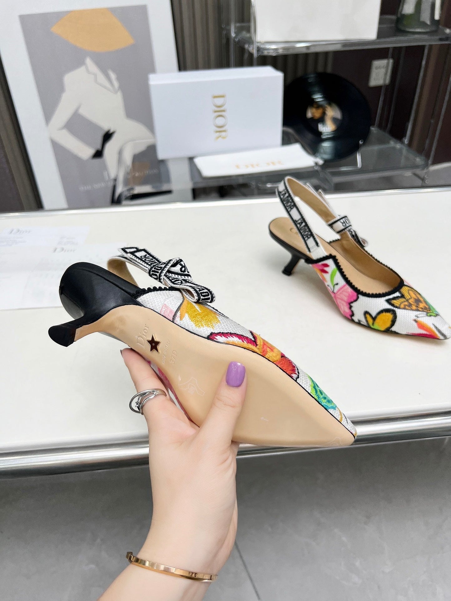 J'ADIOR SLINGBACK PUMP COLORFUL NATURAL RAFFIA AND EMBROIDERED COTTON 65 MM 130844 - 34
