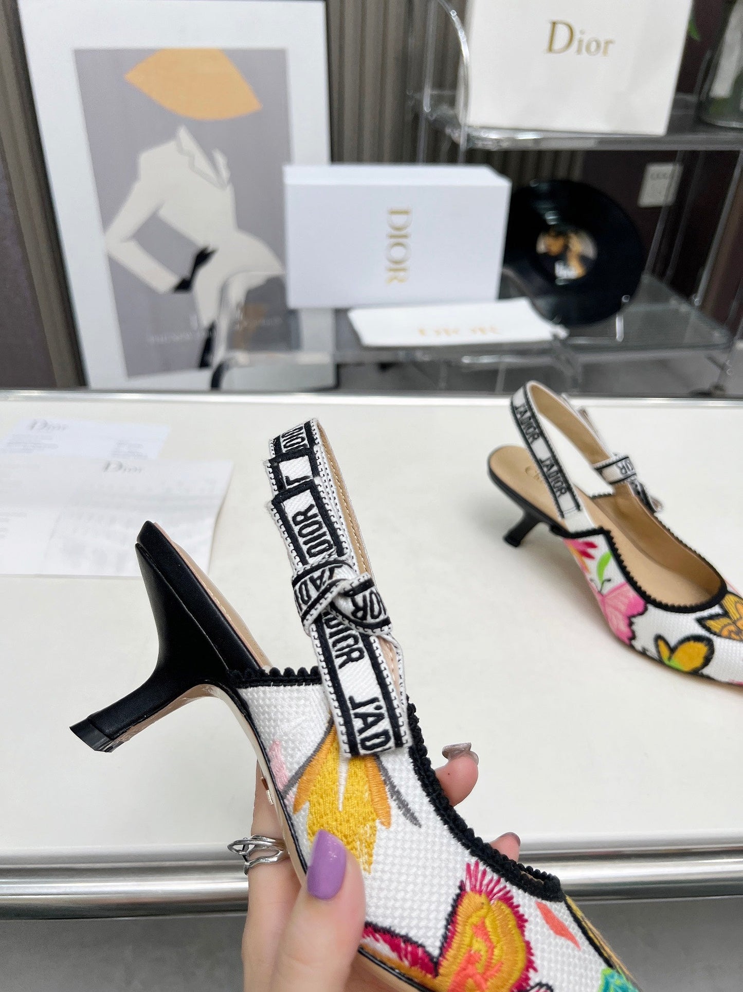 J'ADIOR SLINGBACK PUMP COLORFUL NATURAL RAFFIA AND EMBROIDERED COTTON 65 MM 130844 - 34