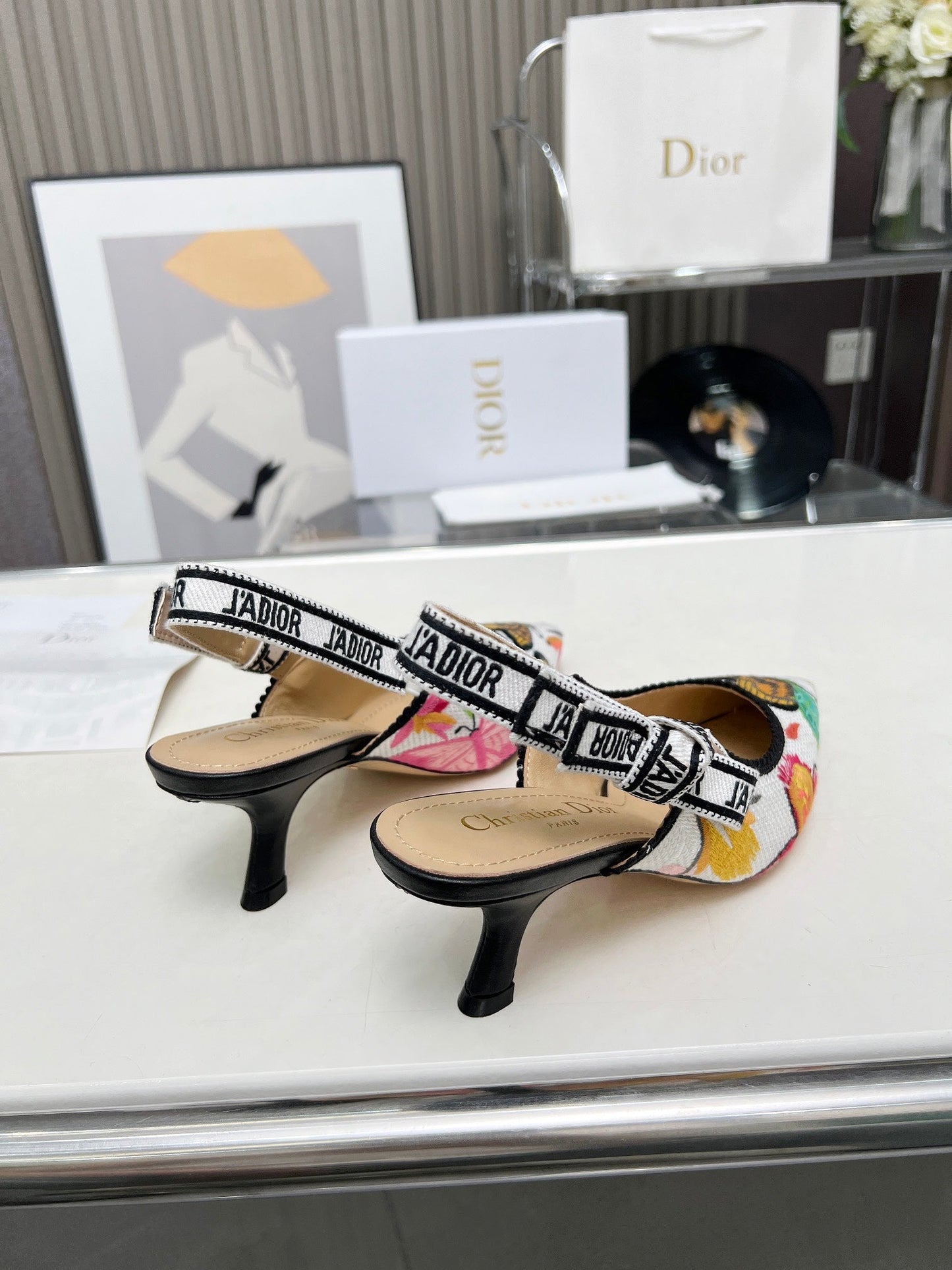 J'ADIOR SLINGBACK PUMP COLORFUL NATURAL RAFFIA AND EMBROIDERED COTTON 65 MM 130844 - 34