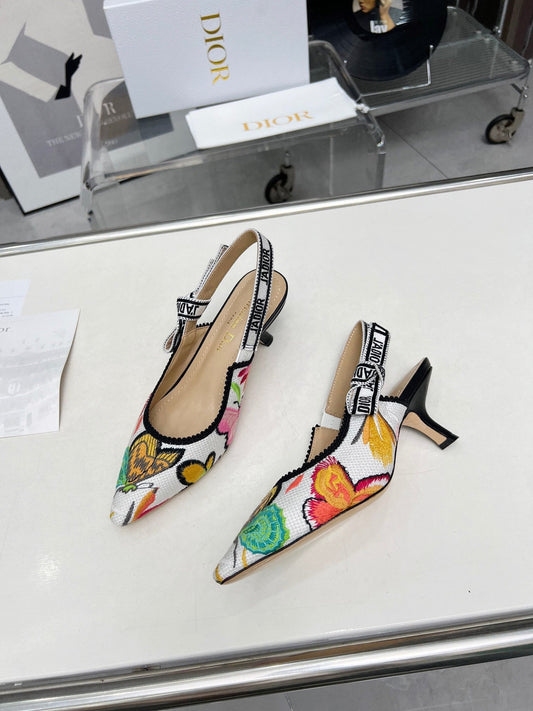 J'ADIOR SLINGBACK PUMP COLORFUL NATURAL RAFFIA AND EMBROIDERED COTTON 65 MM 130844 - 34