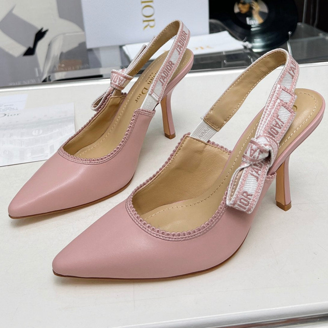 J'ADIOR SLINGBACK PUMP LIGHT PINK CALFSKIN AND EMBROIDERED FABRIC 10 CM - 34