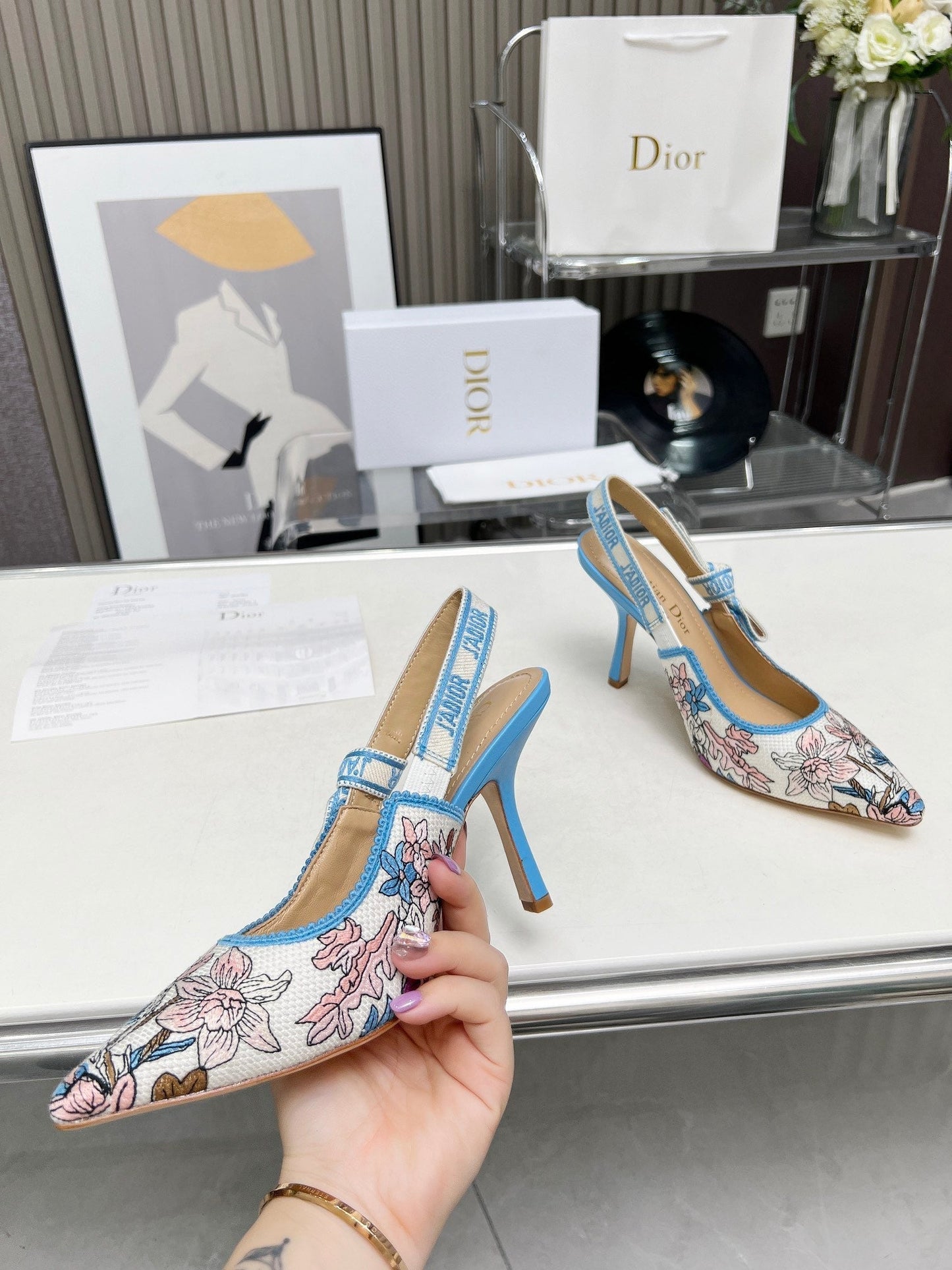J'ADIOR SLINGBACK PUMP COLORFUL NATURAL RAFFIA AND EMBROIDERED COTTON 10 CM 130858 - 34