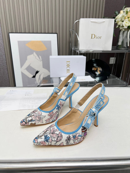 J'ADIOR SLINGBACK PUMP COLORFUL NATURAL RAFFIA AND EMBROIDERED COTTON 10 CM 130858 - 34