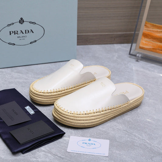 Еспадрильї-мюлі PRADA 26S з білої телячої шкіри
