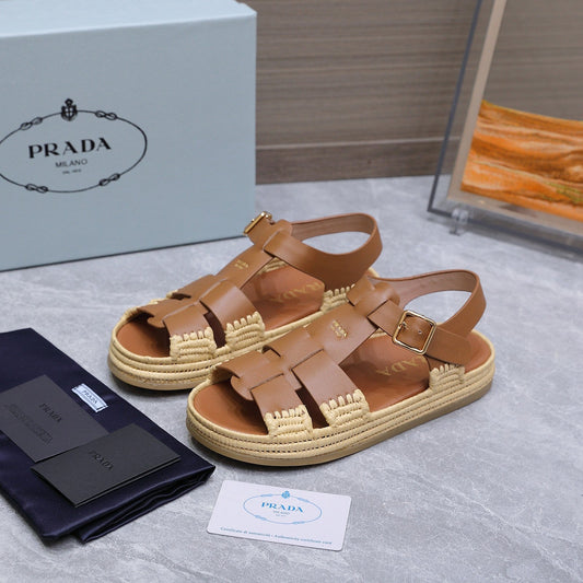 БОСОНІЖКИ-ЕСПАДРИЛЬЇ PRADA 26S З КОРИЧНЕВОЇ ТЕЛЯЧОЇ ШКІРИ