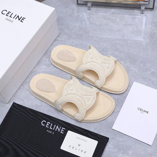 ШЛЬОПАНЦІ CELINE 26S TRIOMPHE ЗІ ШКІРИ КРЕМОВО-БІЛОГО КОЛЬОРУ