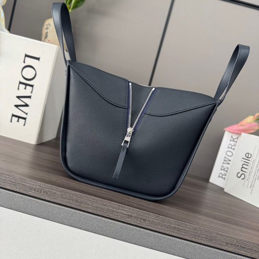 LOEWE 25S HAMMOCK BAG 20 IN CHARCOAL BLUE CALFSKIN SILVER HARDWARE