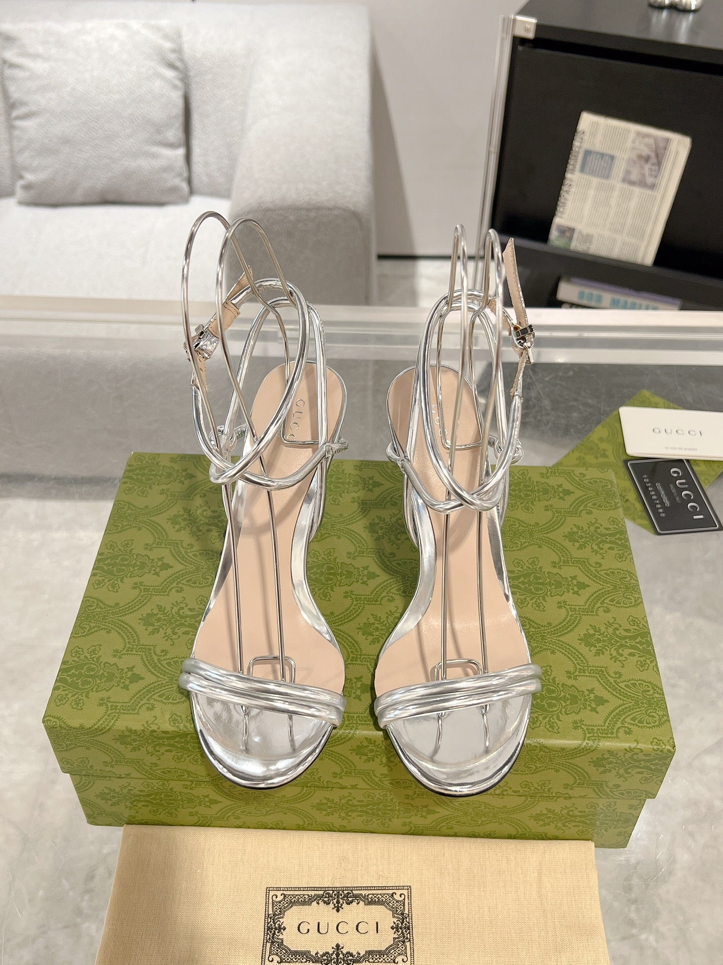 GG 105 STRAPPY SANDAL SILVER CALFSKIN - 35