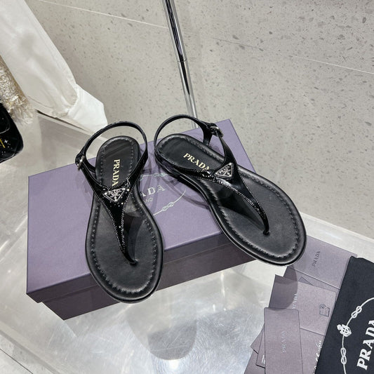 PRA PATENT LEATHER THONG SANDALS BLACK - 35