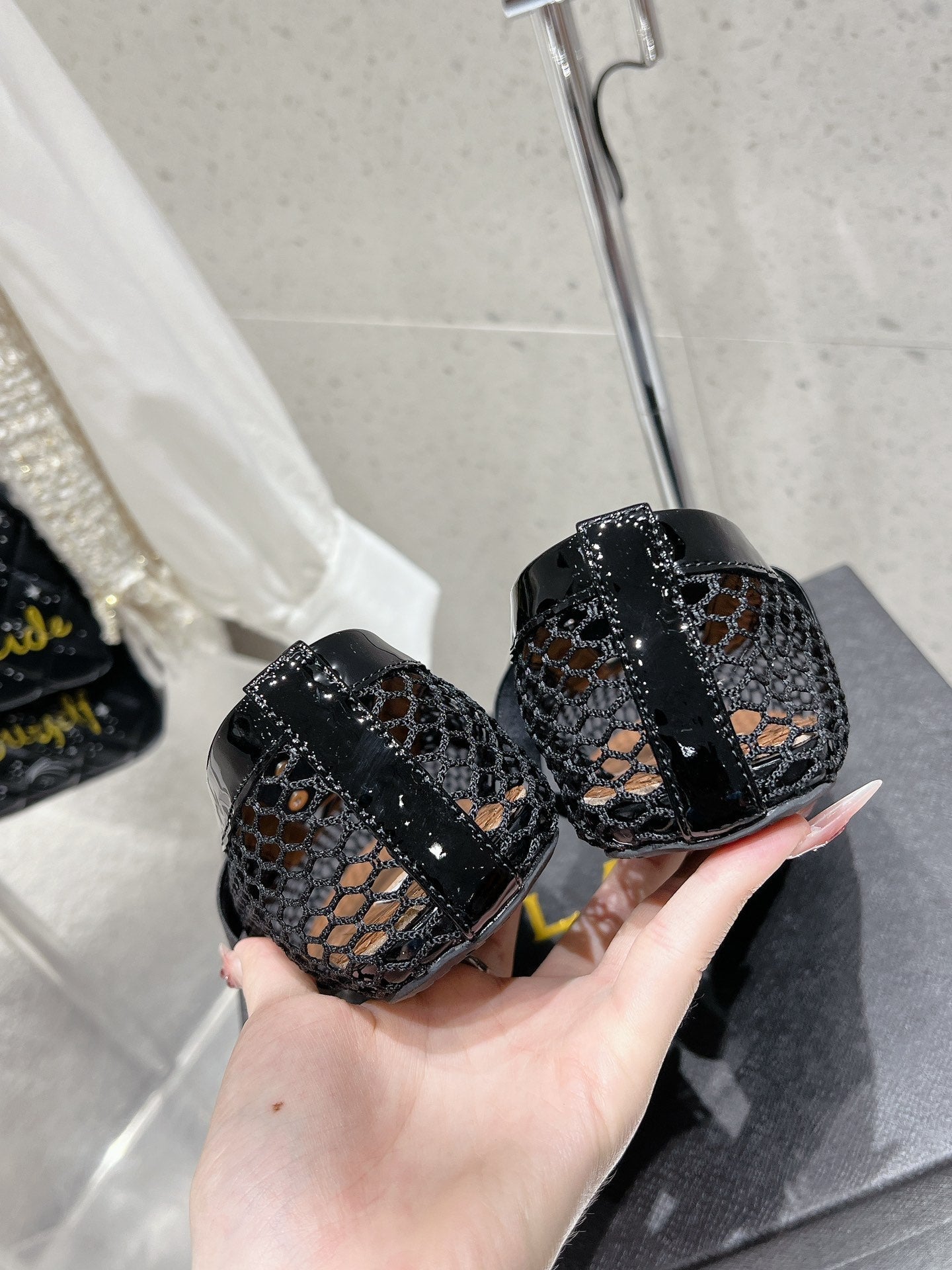 ALAIA MARY JANE SHOES IN BLACK MESH WITH BLACK - TONED HARDWARE - 35