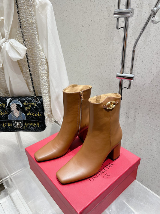 VLOGO SIGNATURE COPPER BROWN CALFSKIN ANKLE BOOT 75 MM - 35