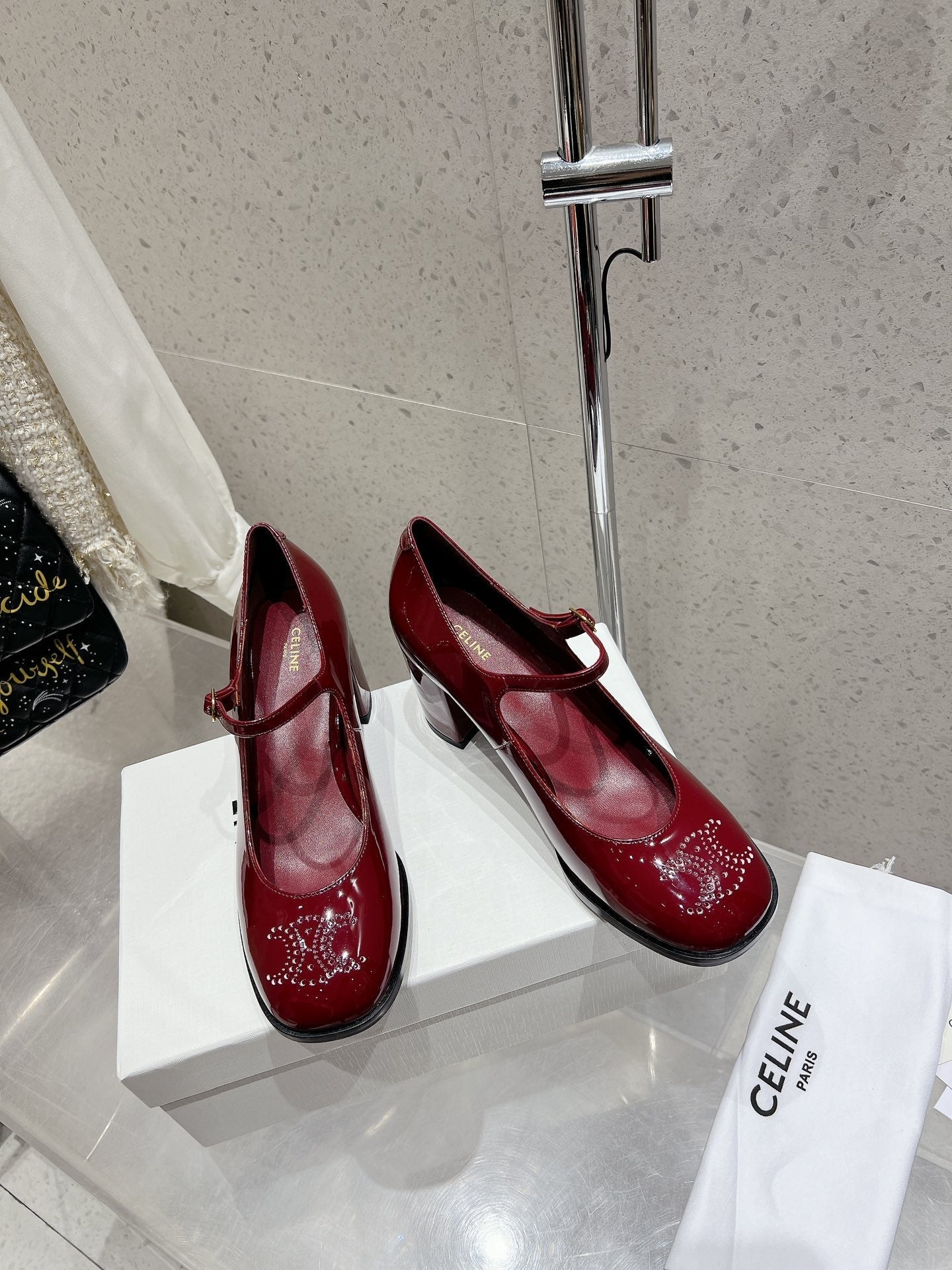 HIGH MARY JANE SHOES IN GARNET RED PATENT CALFSKIN - 35