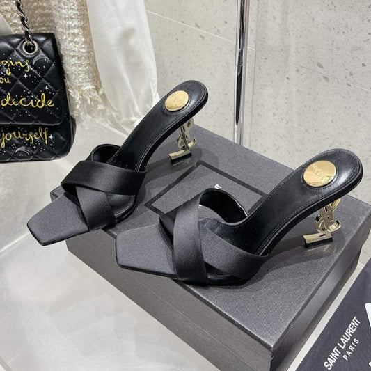 OPYUM HIGH MULES 85 MM IN BLACK SATIN CREPE - 35
