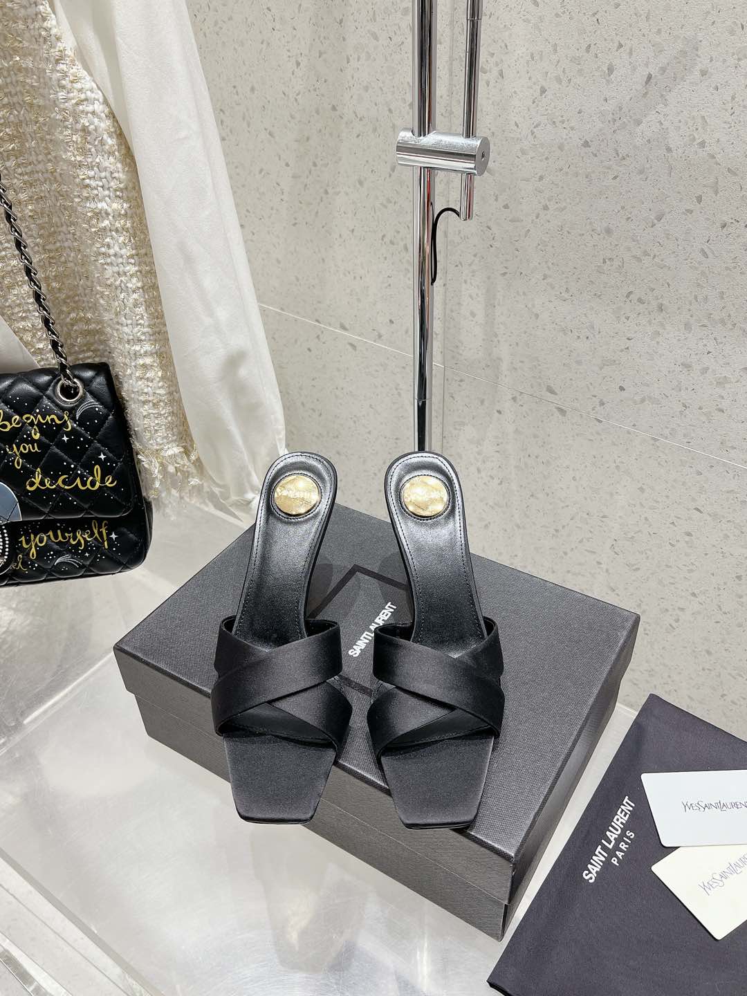 OPYUM HIGH MULES 85 MM IN BLACK SATIN CREPE - 35