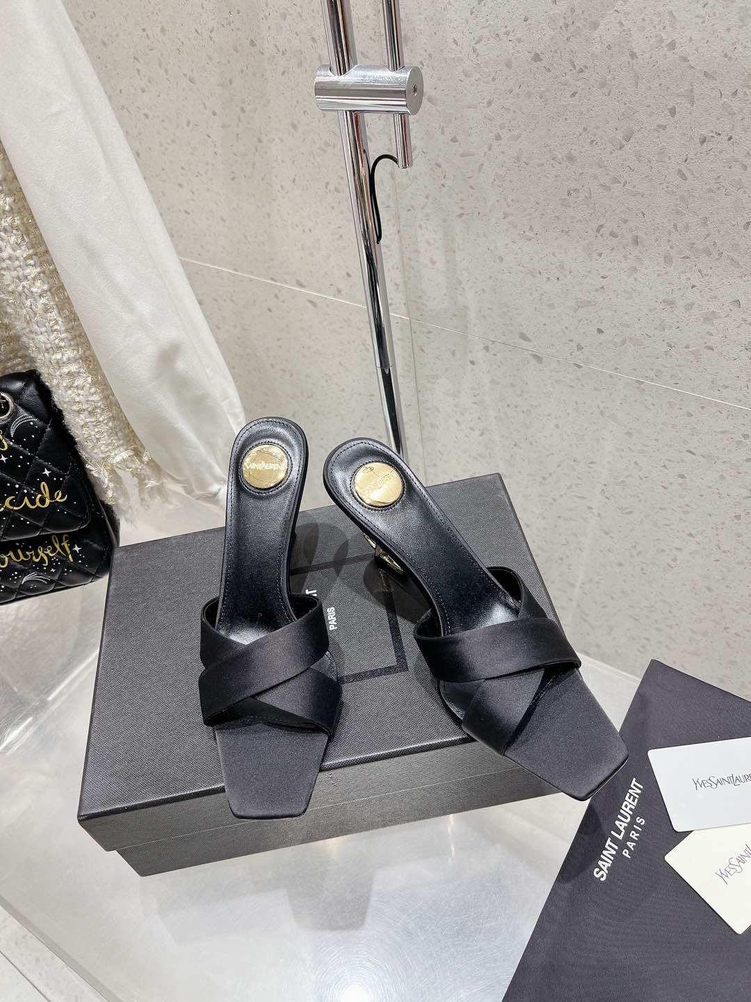 OPYUM HIGH MULES 85 MM IN BLACK SATIN CREPE - 35