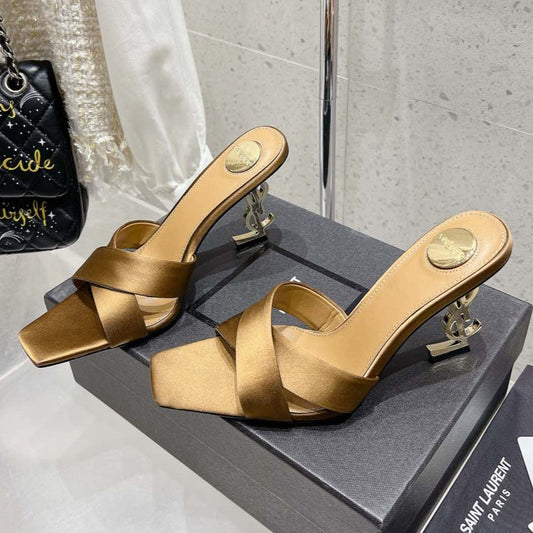 OPYUM HIGH MULES 85 MM IN METALLIC GOLD SATIN CREPE - 35