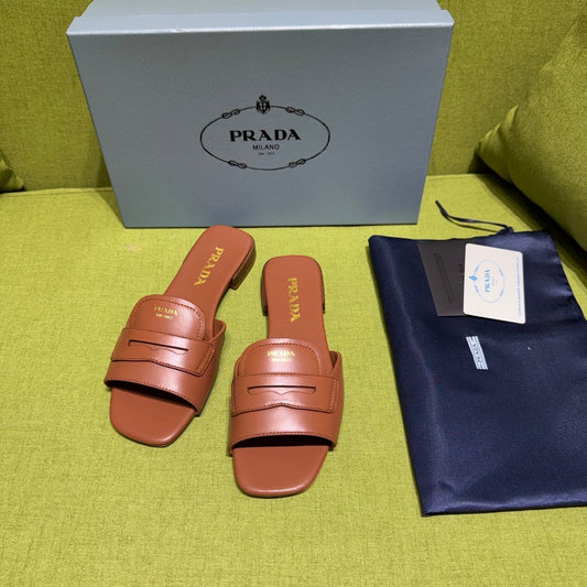 PRADA 25S SLIDES IN BROWN CALFSKIN - 35