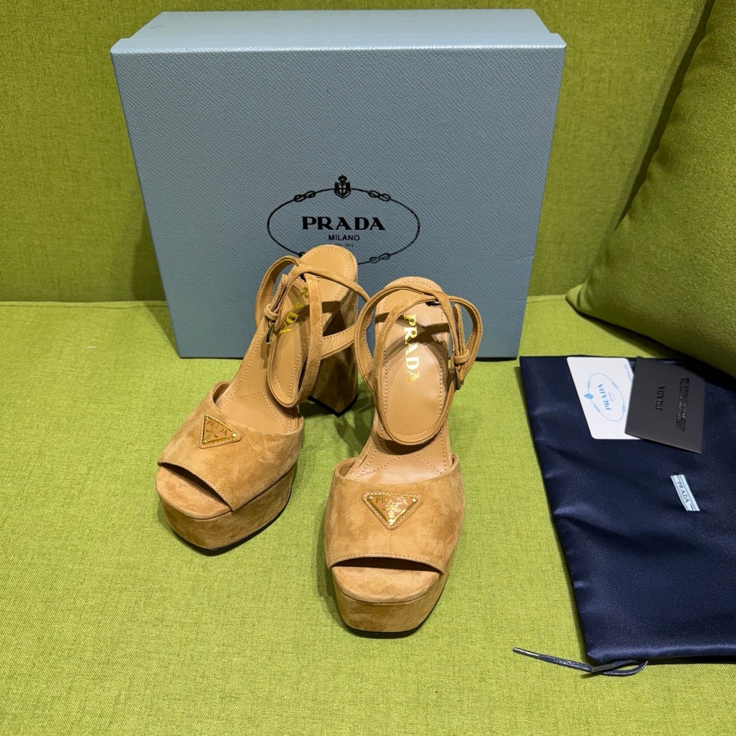 PRADA 25S HIGH-HEEL SANDALS 140 MM IN CARAMEL BROWN SUEDE STYLE 2 - 35