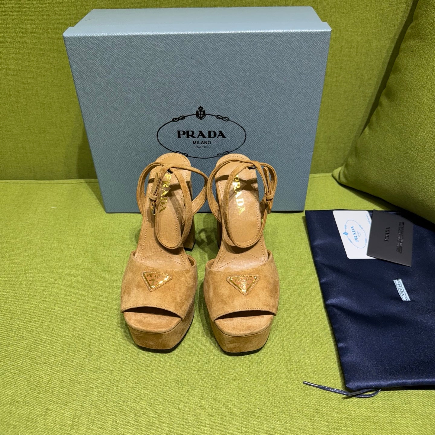 PRADA 25S HIGH-HEEL SANDALS 140 MM IN CARAMEL BROWN SUEDE STYLE 2 - 35