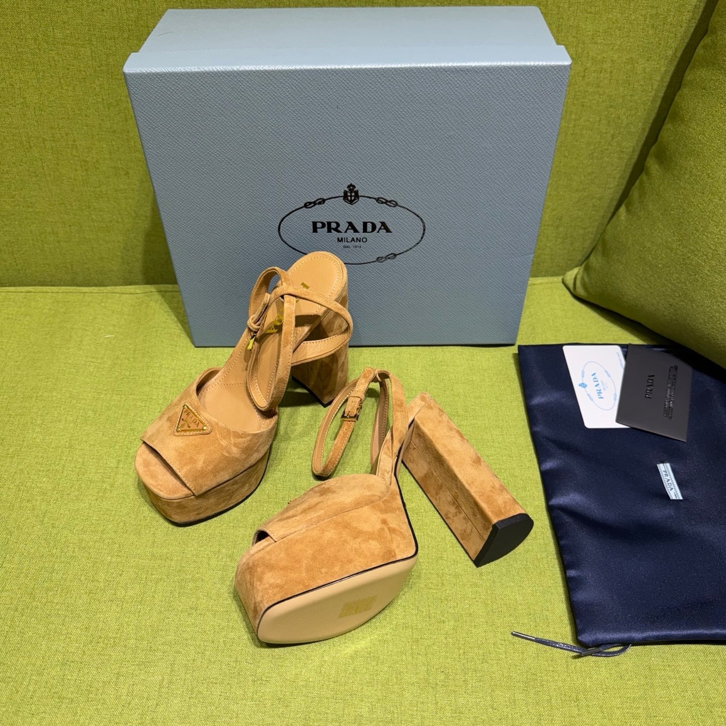 PRADA 25S HIGH-HEEL SANDALS 140 MM IN CARAMEL BROWN SUEDE STYLE 2 - 35