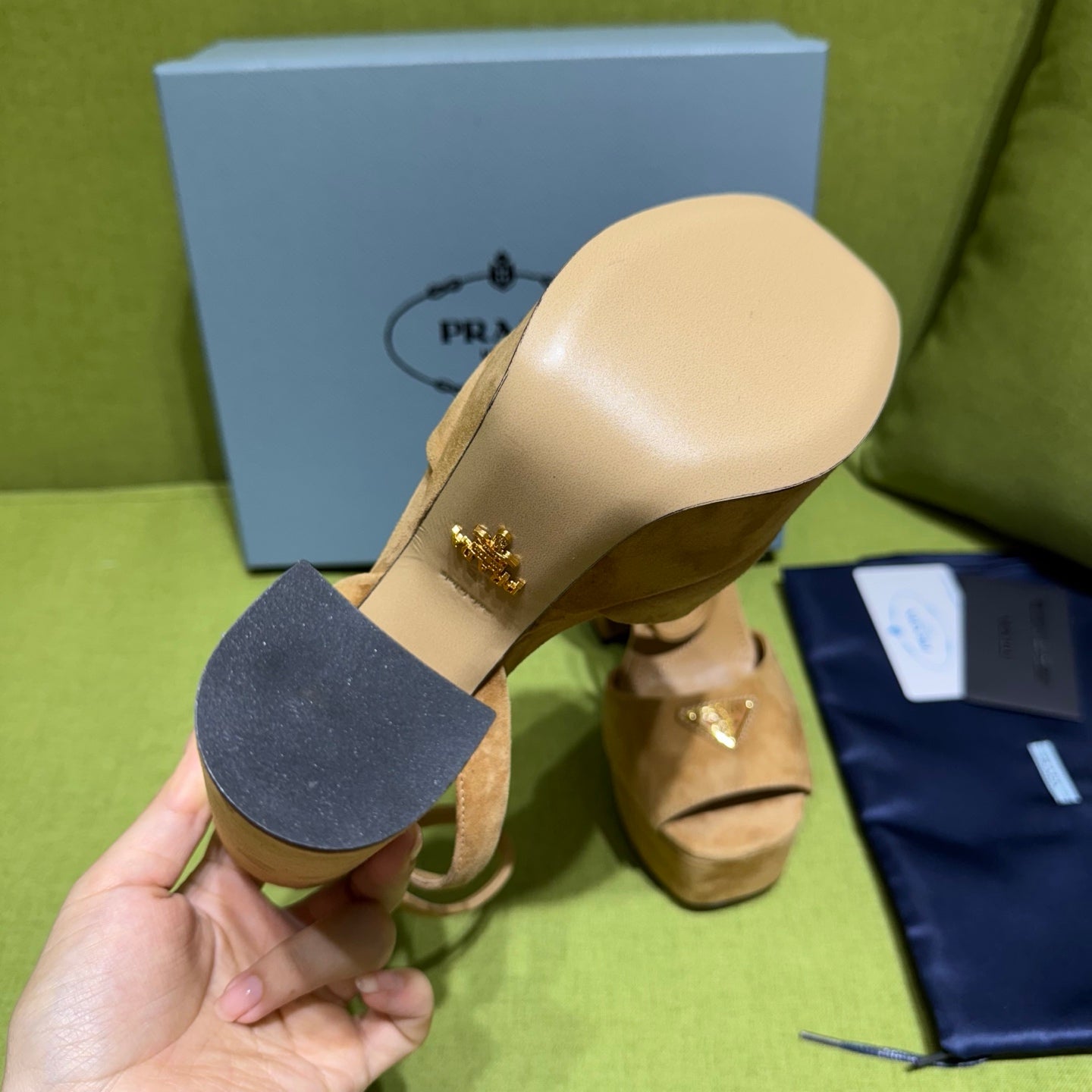 PRADA 25S HIGH-HEEL SANDALS 140 MM IN CARAMEL BROWN SUEDE STYLE 2 - 35