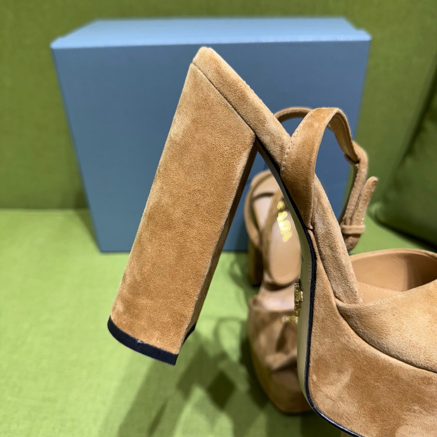PRADA 25S HIGH-HEEL SANDALS 140 MM IN CARAMEL BROWN SUEDE STYLE 2 - 35