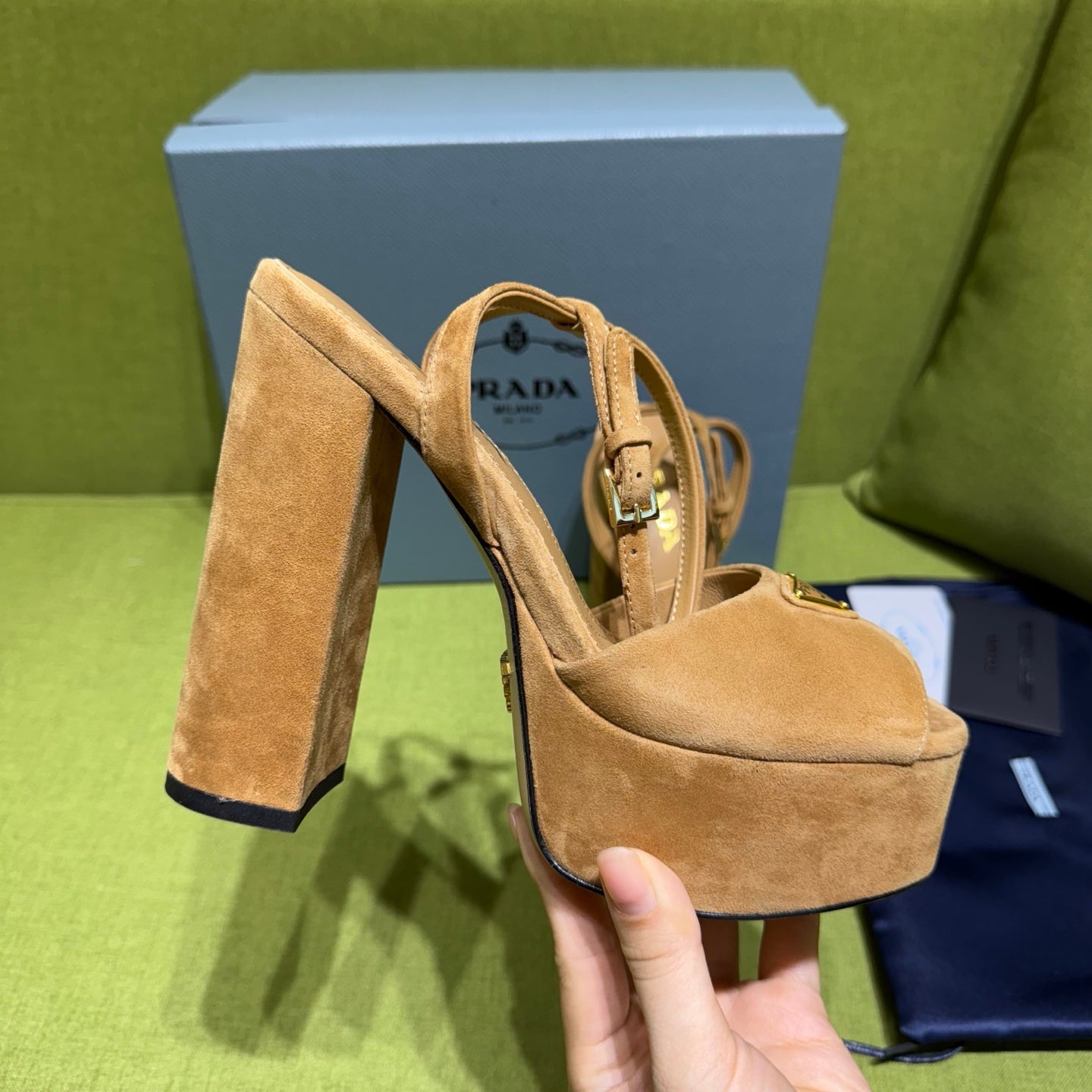 PRADA 25S HIGH-HEEL SANDALS 140 MM IN CARAMEL BROWN SUEDE STYLE 2 - 35