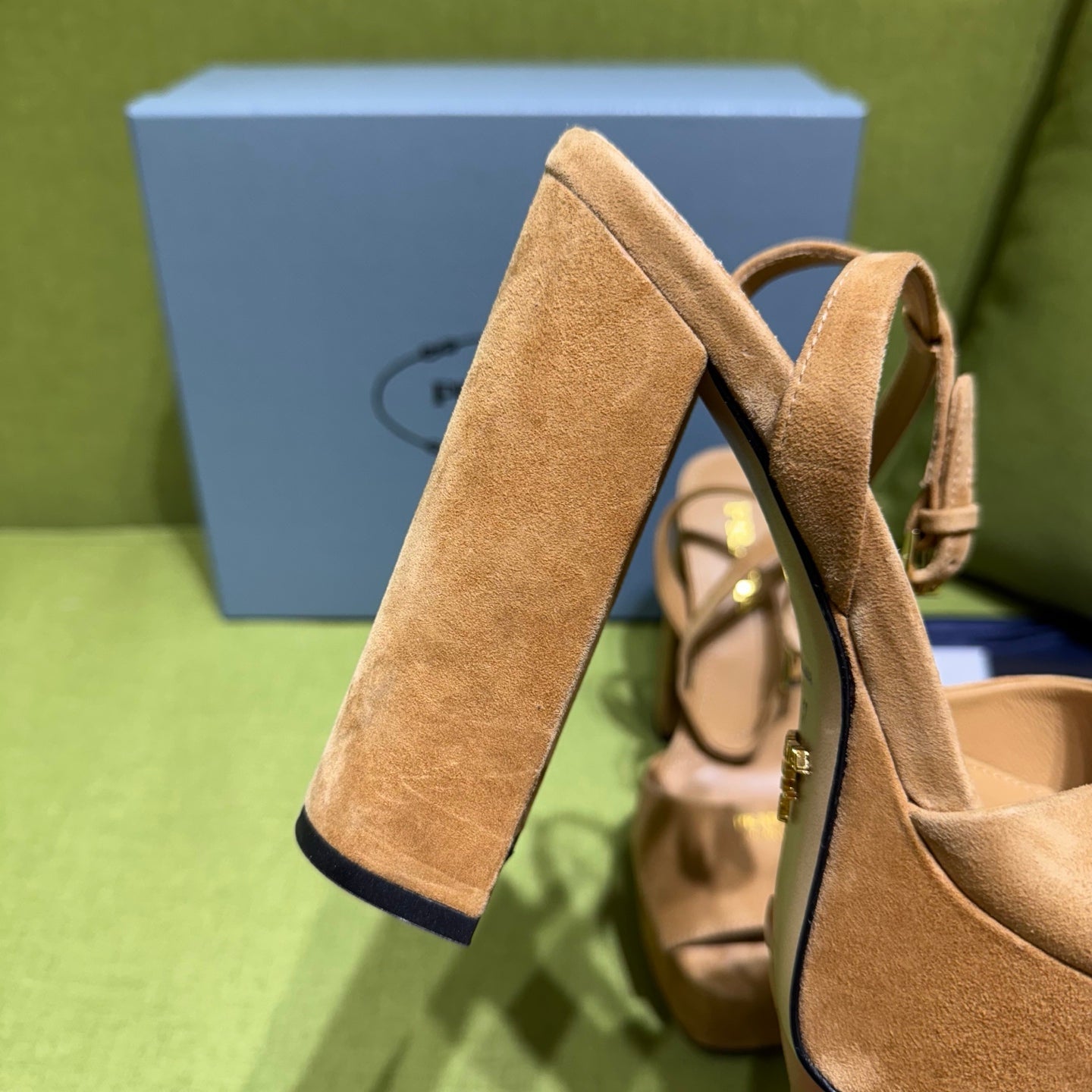 PRADA 25S HIGH-HEEL SANDALS 140 MM IN CARAMEL BROWN SUEDE STYLE 6 - 35