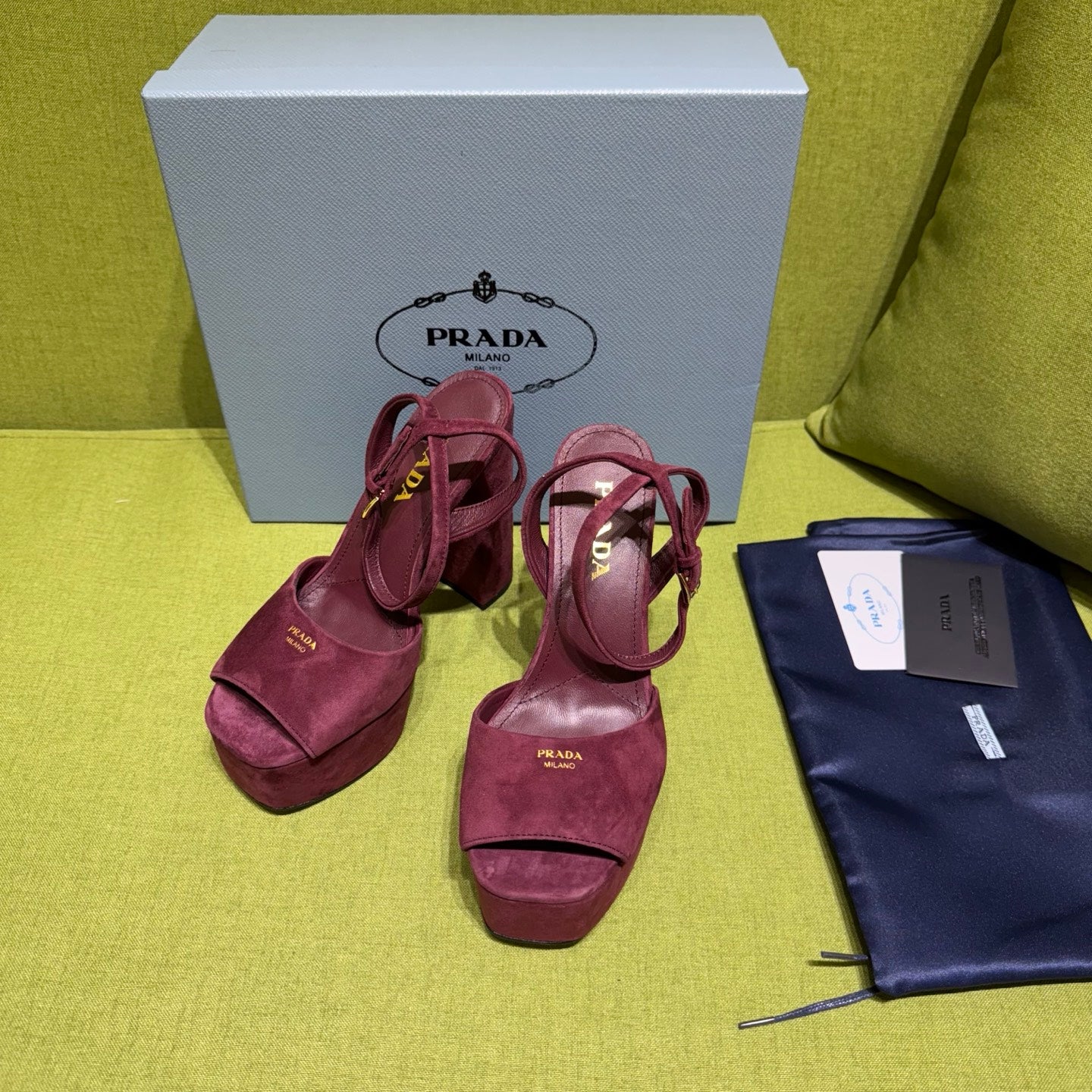 PRADA 25S HIGH-HEEL SANDALS 140 MM IN DEEP WINE RED SUEDE STYLE 5 - 35