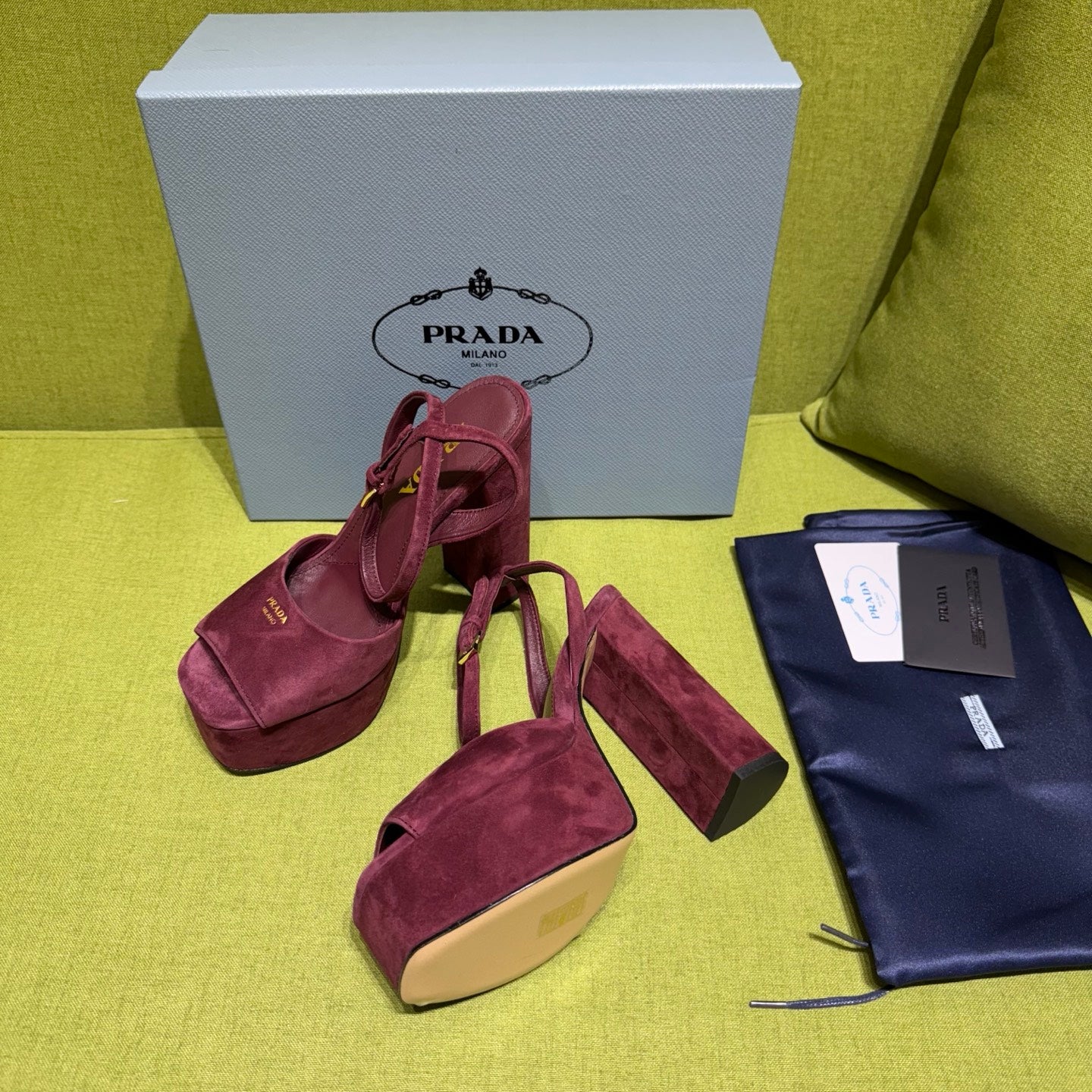 PRADA 25S HIGH-HEEL SANDALS 140 MM IN DEEP WINE RED SUEDE STYLE 5 - 35