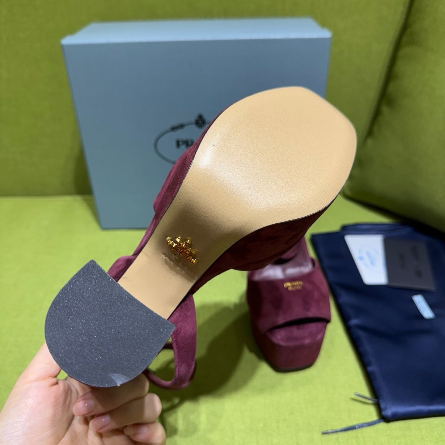 PRADA 25S HIGH-HEEL SANDALS 140 MM IN DEEP WINE RED SUEDE STYLE 5 - 35