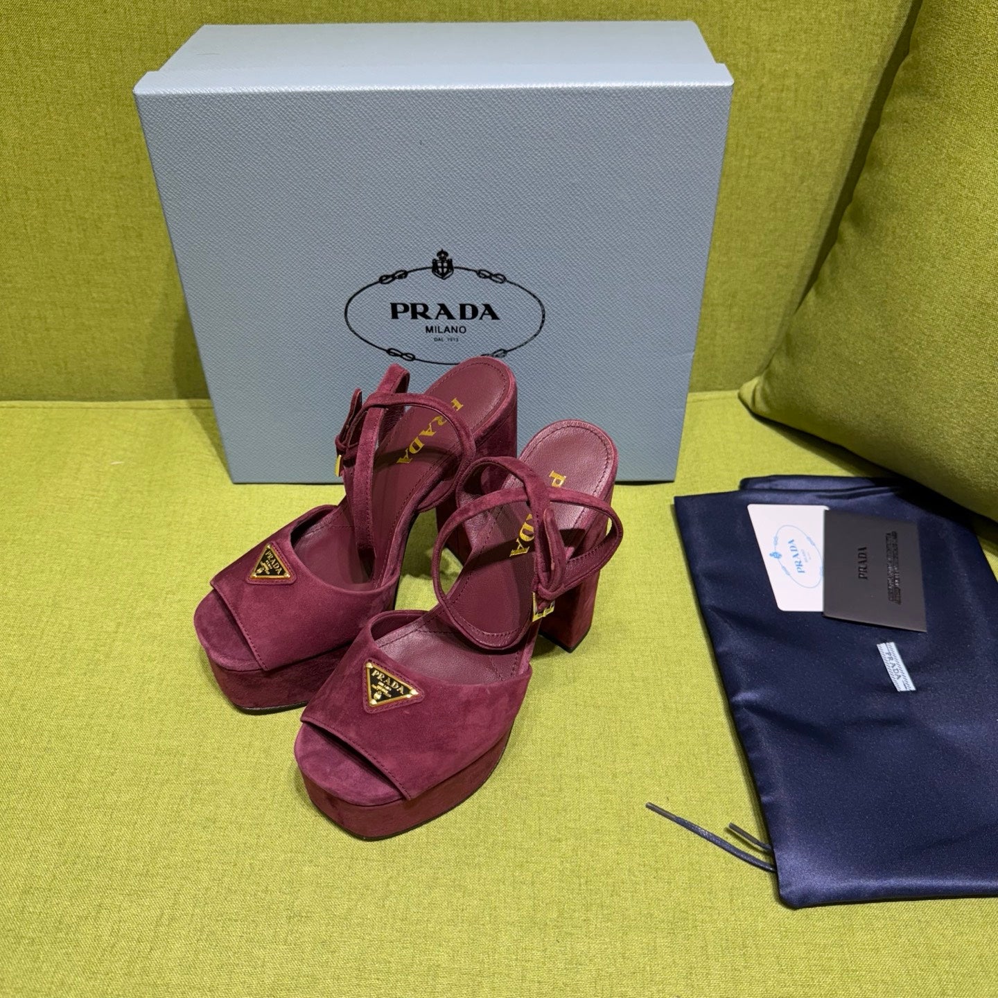 PRADA 25S HIGH-HEEL SANDALS 140 MM IN DEEP WINE RED SUEDE STYLE 3 - 35