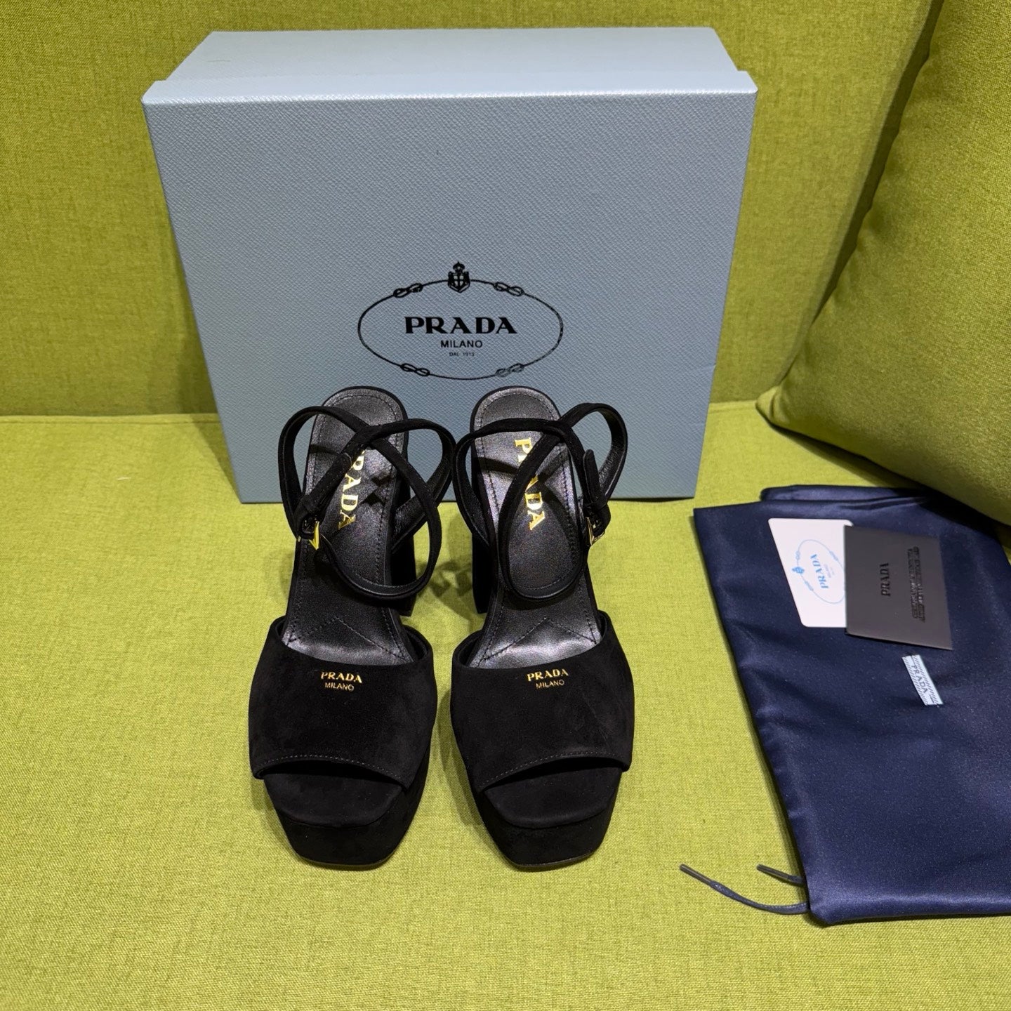 PRADA 25S HIGH-HEEL SANDALS 140 MM IN BLACK SUEDE STYLE 4 - 35
