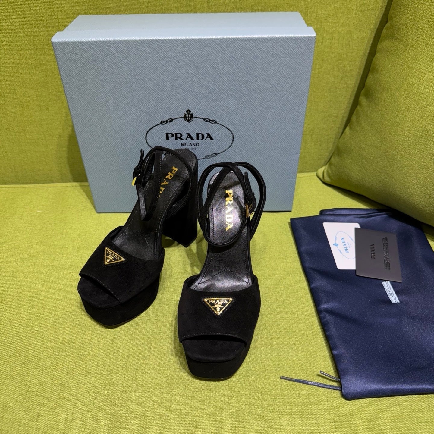 PRADA 25S HIGH-HEEL SANDALS 140 MM IN BLACK SUEDE STYLE 1 - 35