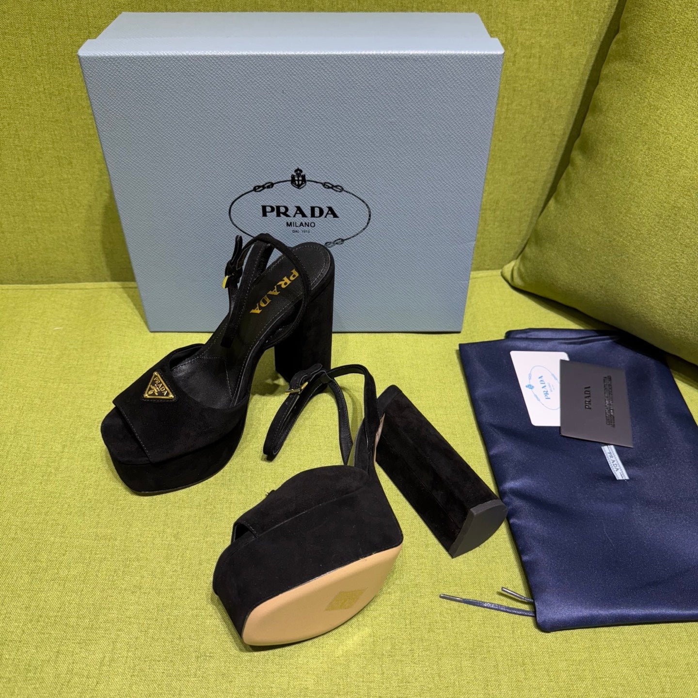 PRADA 25S HIGH-HEEL SANDALS 140 MM IN BLACK SUEDE STYLE 1 - 35