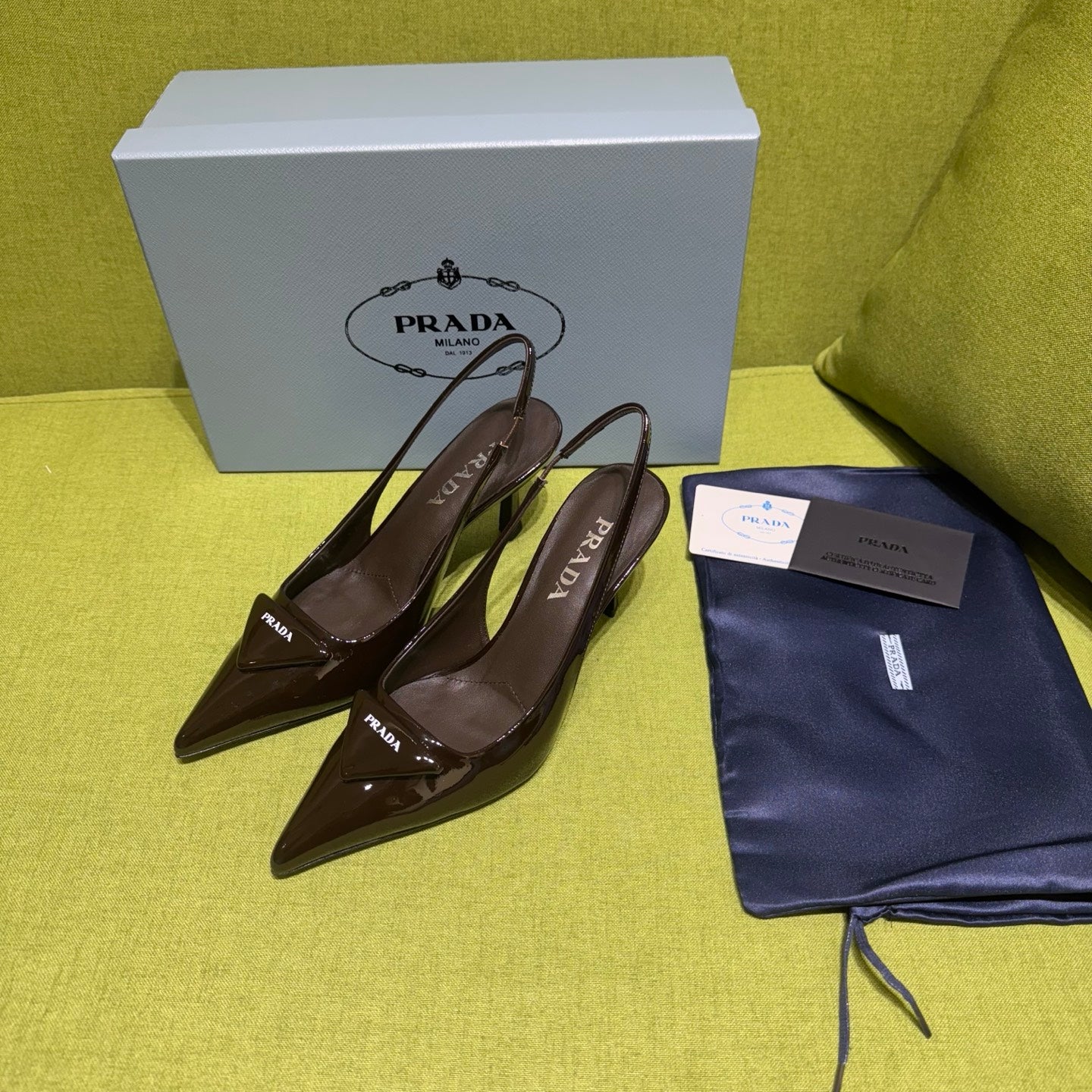 PRADA 25S SLINGBACK HIGH HEELS 75 MM IN DARK RED BROWN GLOSSY CALFSKIN - 35