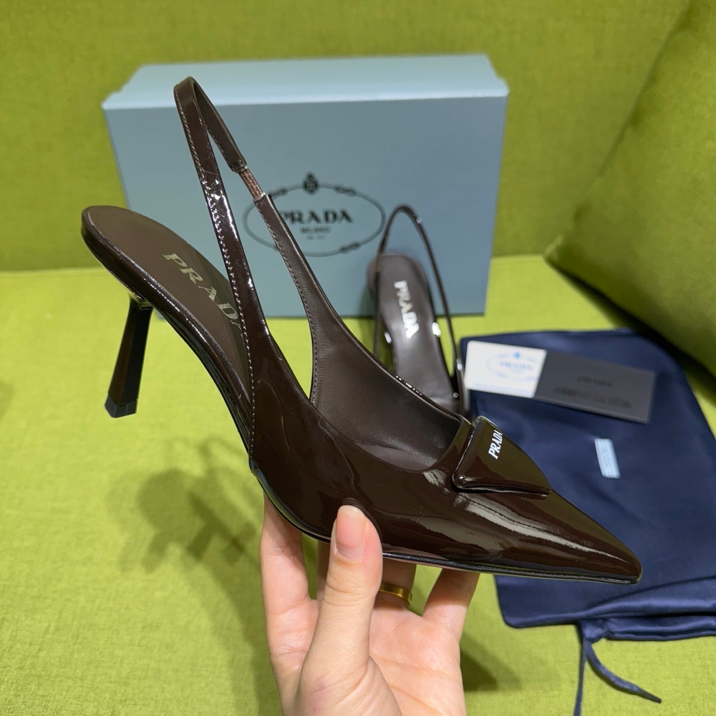 PRADA 25S SLINGBACK HIGH HEELS 75 MM IN DARK RED BROWN GLOSSY CALFSKIN - 35