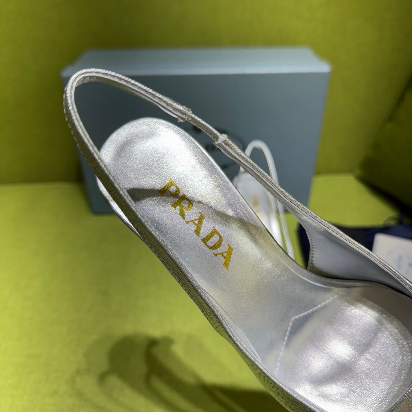 PRADA 25S SLINGBACK HIGH HEELS 75 MM IN SILVER SHEEPSKIN - 35