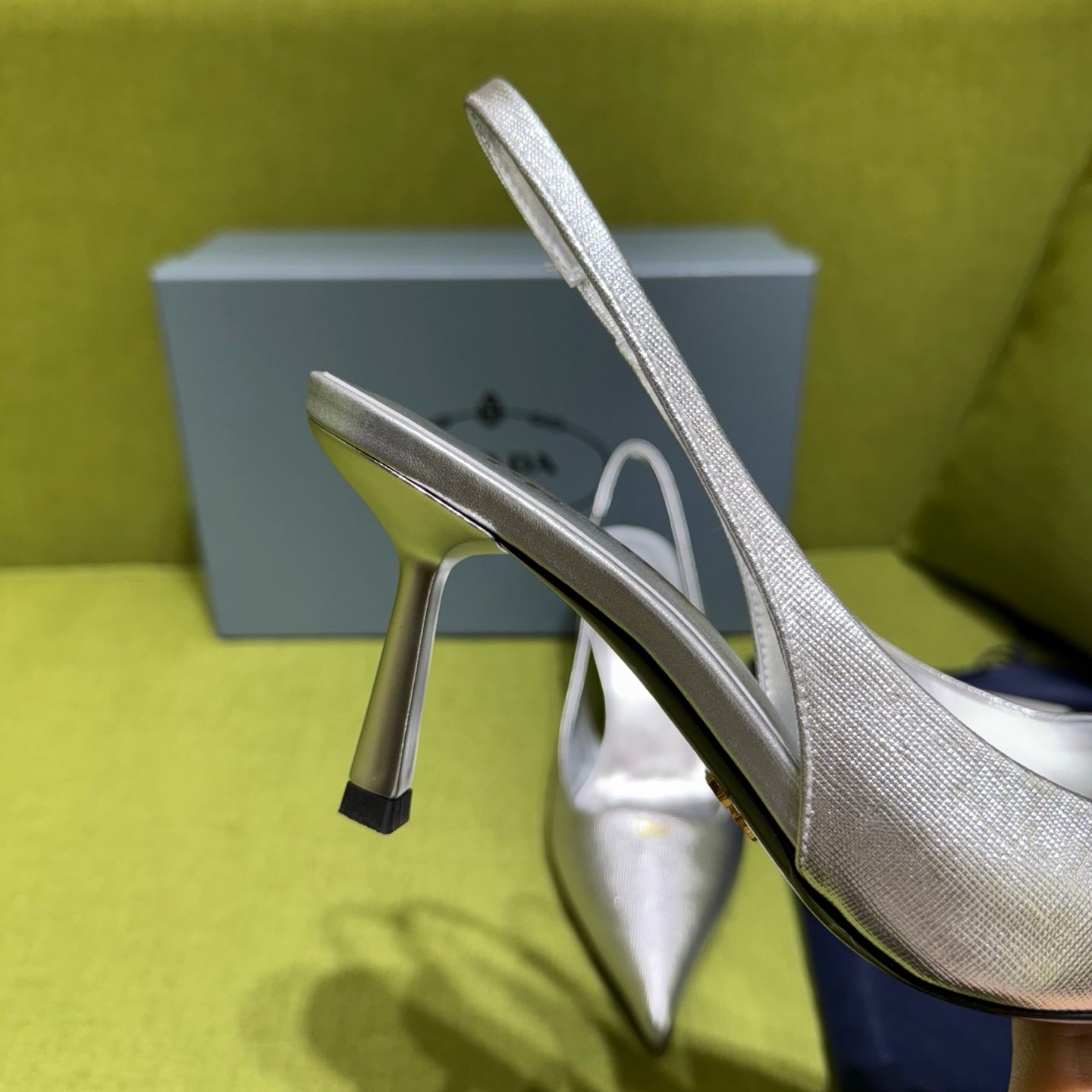 PRADA 25S SLINGBACK HIGH HEELS 75 MM IN SILVER SHEEPSKIN - 35