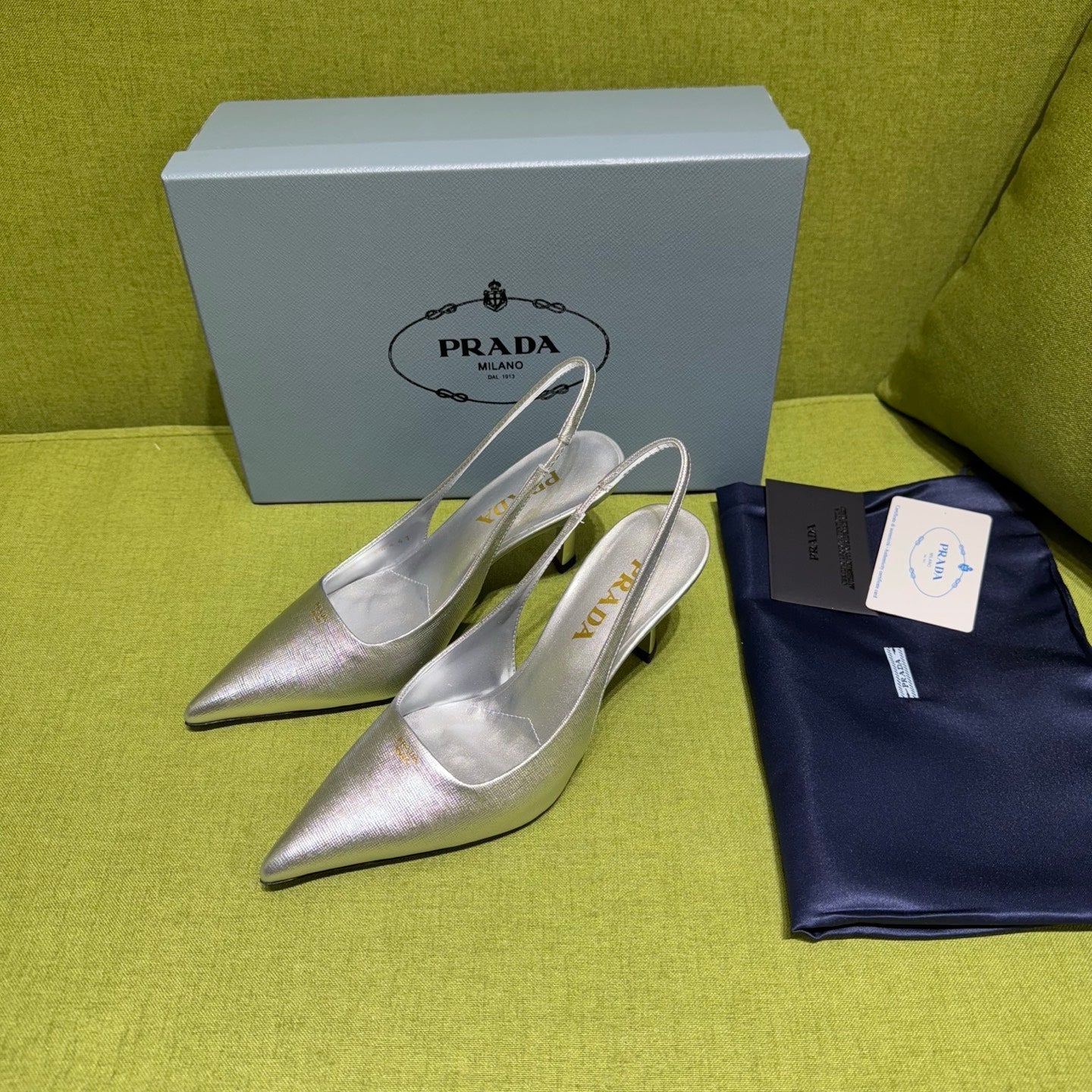 PRADA 25S SLINGBACK HIGH HEELS 75 MM IN SILVER SHEEPSKIN - 35